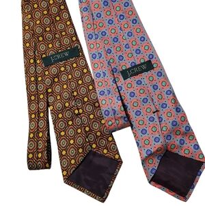 J. Crew Men's SILK Patterned Ties Multicolor Set (2) Career Professional Preppy